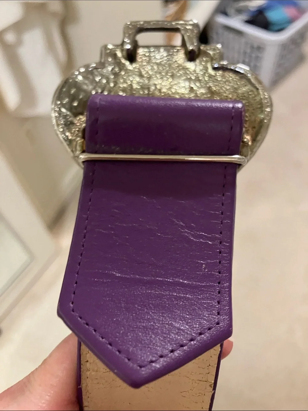 Purple leather Belt with gold slide Buckle